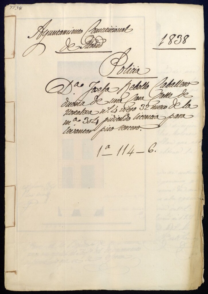 Miniatura de Doña Josefa Rebollo Caballero, dueña de una casa en la calle de Hortaleza, 4 viejo 32 nuevo de la manzana 304, pidiendo licencia para levantar piso tercero.