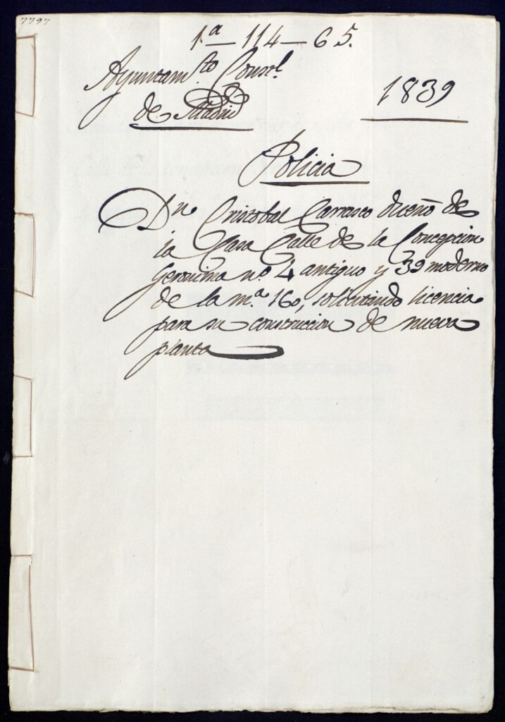 Miniatura de Don Cristóbal Carrasco dueño de la casa de la calle de la Concepción Jerónima número 4 antiguo y 39 moderno de la manzana 160, solicitando licencia para su construcción de nueva planta.