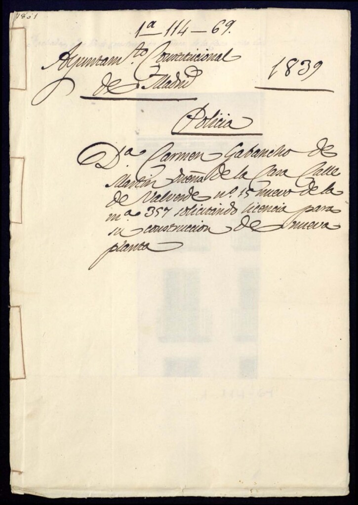 Miniatura de Doña Carmen Gabancho de Martín dueña de la casa, calle de Valverde nº 15, manzana 357, solicitando licencia para su construcción de nueva planta.