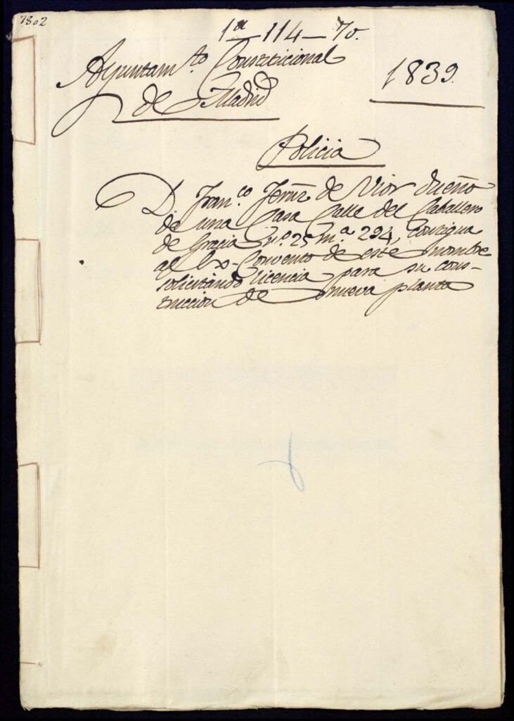 Miniatura de Don Francisco Jesús de Vior, dueño de una casa, calle del Caballero de Gracia nº 25, manzana 294, contigua al convento de este nombre soliciantdo licencia para su construcción de nueva planta.