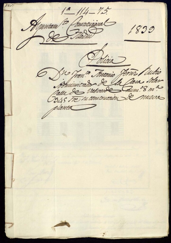 Miniatura de Don Francisco Antonio Jesús Rubio, administrador de la casa, solar Calle de Valverde nº 8, manzana 345 [solicita] construcción de nueva planta.