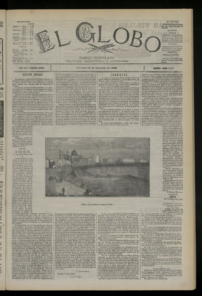 Miniatura de El Globo : diario ilustrado del 12 de octubre de 1888, nº 4727