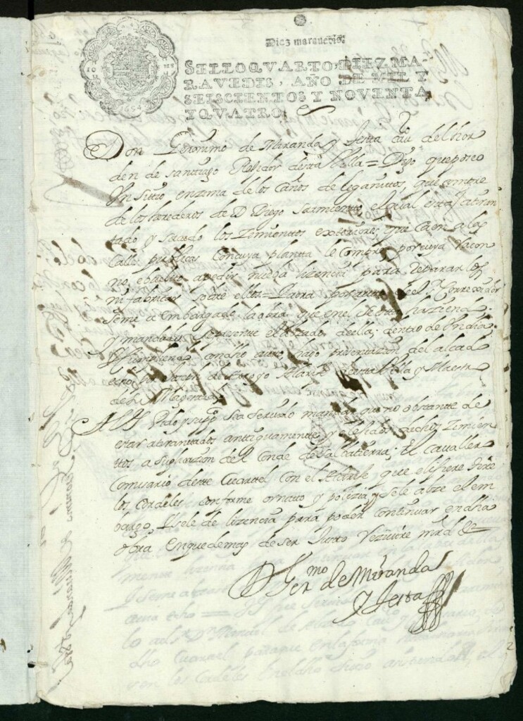 Miniatura de Licencia a Don Gerónimo de Miranda y Testa para edificar casa encima de los Caños de Leganitos, Calle hoy Leganitos.
