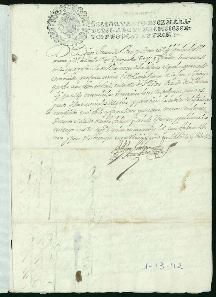 Miniatura de Licencia a Don Diego Estevan de Arce y Astare para reedificar unas casas pertenecientes al Mayorazgo de los Lujanes, Calle de San Isidro, Barrio de San Andrés