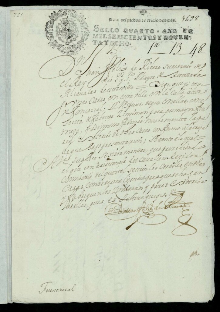 Miniatura de Licencia a Don Juan Félix de Rivera para reparar unas casas en la Calle de Fuencarral