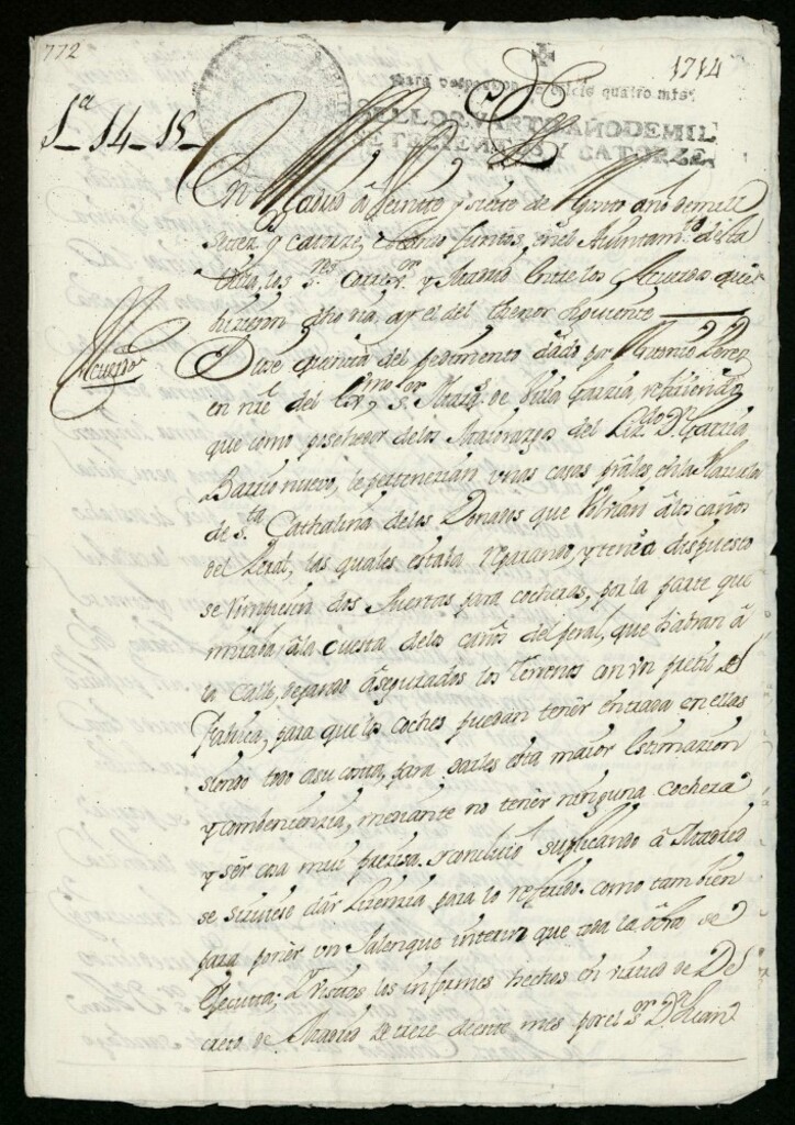 Miniatura de Licencia al Señor Marqués de Villa García, para abrir dos puertas cocheras en la Plazuela de Santa Catalina de los Donados