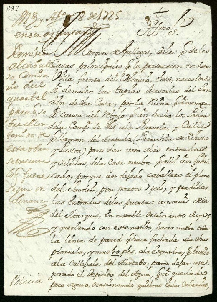 Miniatura de Licencia al Señor Marqués de Gallegos para demoler las tapias accesorias a su casa Plazuela del Azotado, hoy Plazuela del Cordón.
