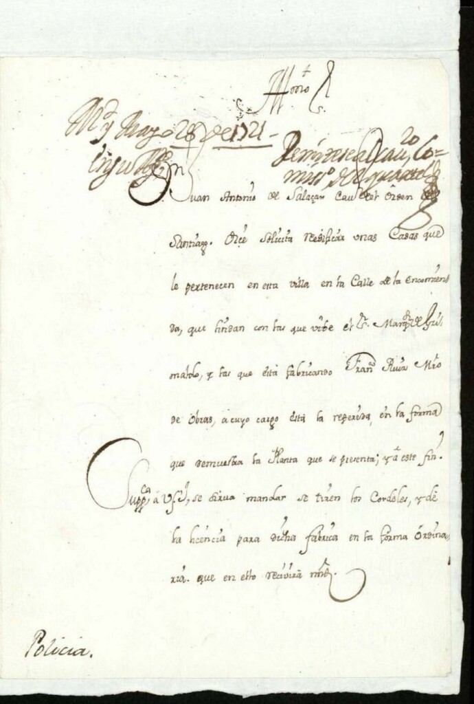 Miniatura de Licencia a Don Juan Antonio de Salazar para edificar unas casas en la Calle de la Encomienda