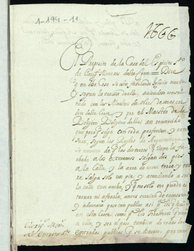 Miniatura de El Pablo Espinola, marqués de los Balbases, con el Padre preposito de la Casa del Espíritu Santo, sobre construcción de dos torres en dicho Convento, Plazuela de las Cortes.