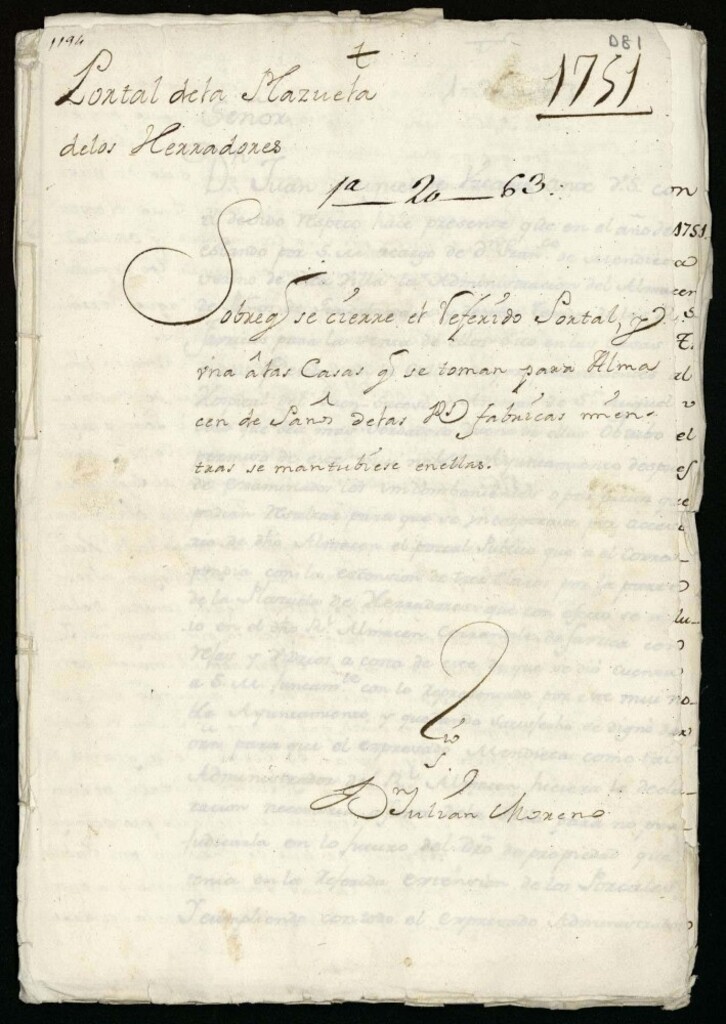 Miniatura de Don Francisco Antonio de Mendieta administrador sobre que se cierre el portal a la Plaza de Herradores y se una a las casas que se toman para almacén de planos a las Reales Fábricas.