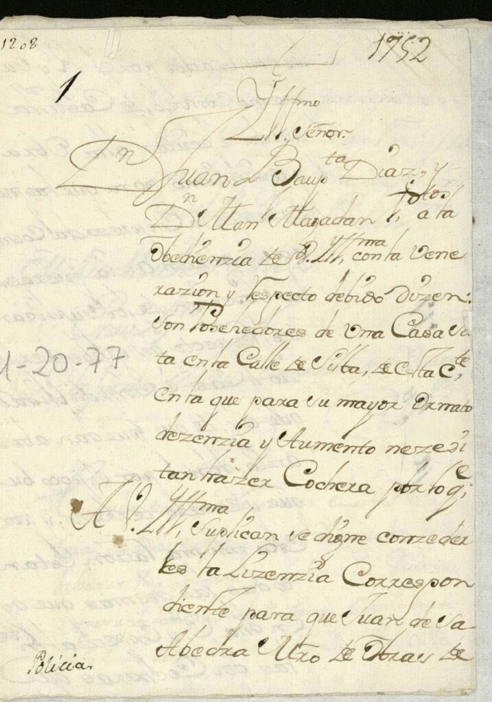 Miniatura de Licencia a Don Juan Bautista Díaz para hacer una cochera en la calle de Silva.
