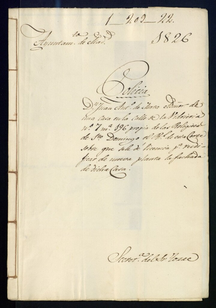 Miniatura de Don Juan Antonio de Mata, administrador de una casa en la calle de la Vidriera, 7, manzana 196, propia de las religiosas de Santo Domingo el Real de esta Corte sobre que se le de licencia para reedificar de nueva planta la fachada de dicha casa.