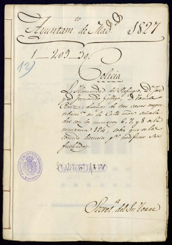 Miniatura de La hermandad del refugio, don José y don Fernando Gallego, don Tomás Ruíz; dueños de tres casas respectivamente en la calle Mayor, señaladas con los números 6, 7 y 8 de la manzana 194, sobre que se les conceda licencia para reedificar sus fachadas.