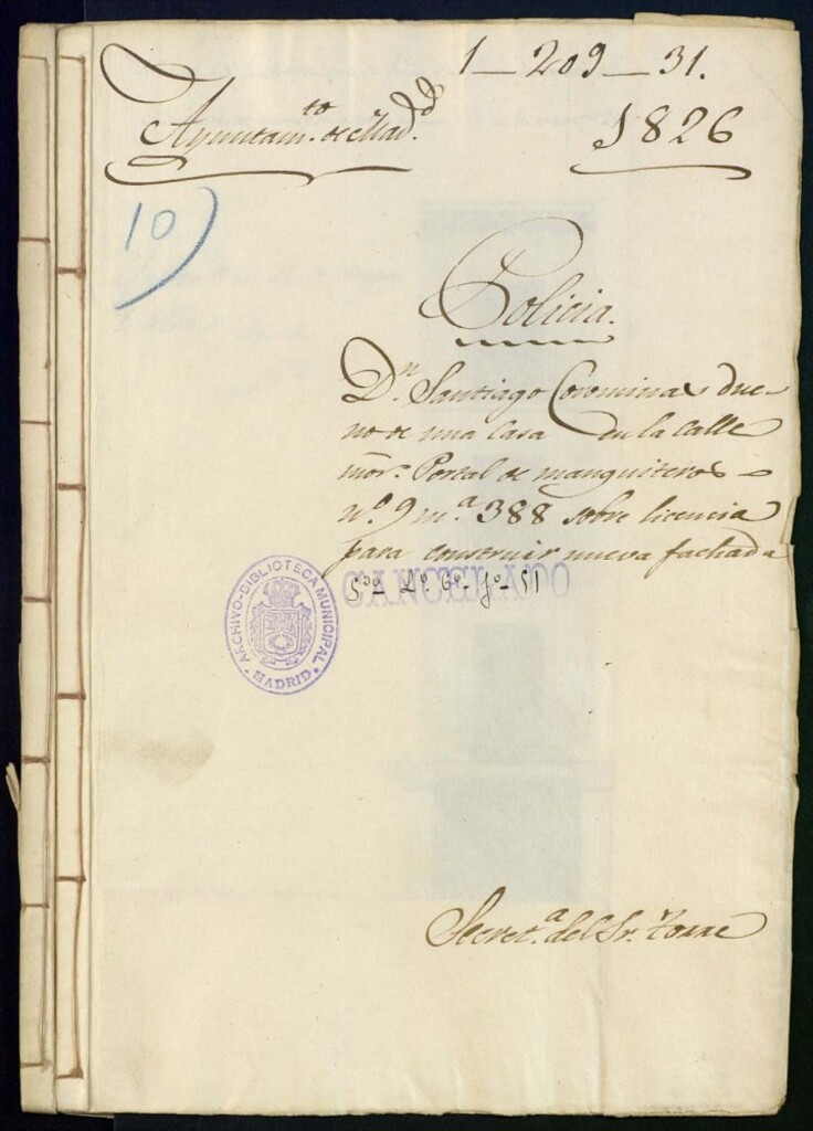 Miniatura de Don Santiago Corominas dueño de una casa en la calle Mayor, Portal de Manguiteros, 9, manzana 388 sobre licencia para construir nueva fachada.