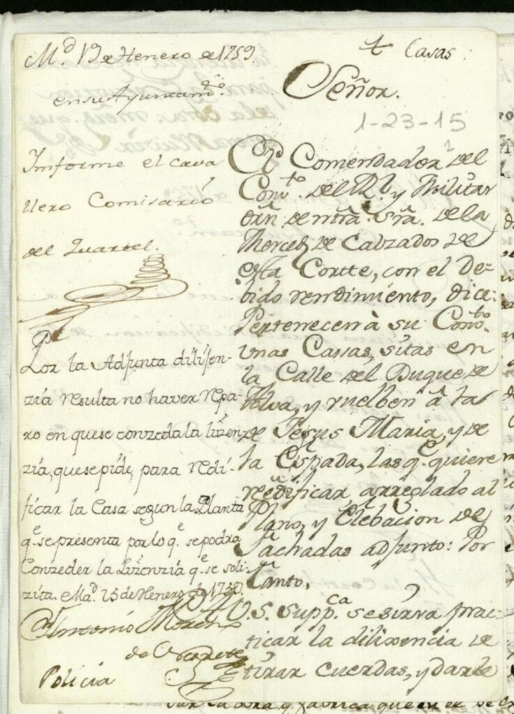 Miniatura de Licencia al Comendador del Convento de la Merced para edificar en la Calle del Duque del Alba.