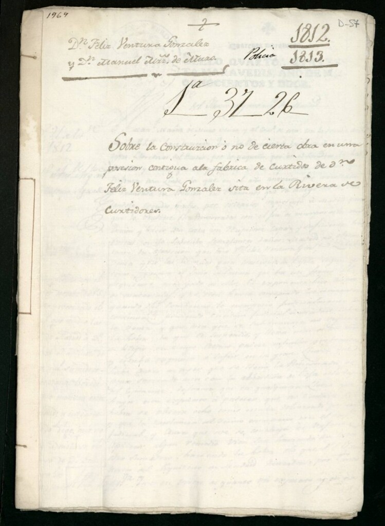 Miniatura de Licencia a Don Manuel Martínez Muro para ejecutar cierta obra en la Rivera de Curtidores contigua a la fábrica de curtidos de Don Félix Ventura González y suspensión de sus efectos a consecuencia de sentencia ejecutoria