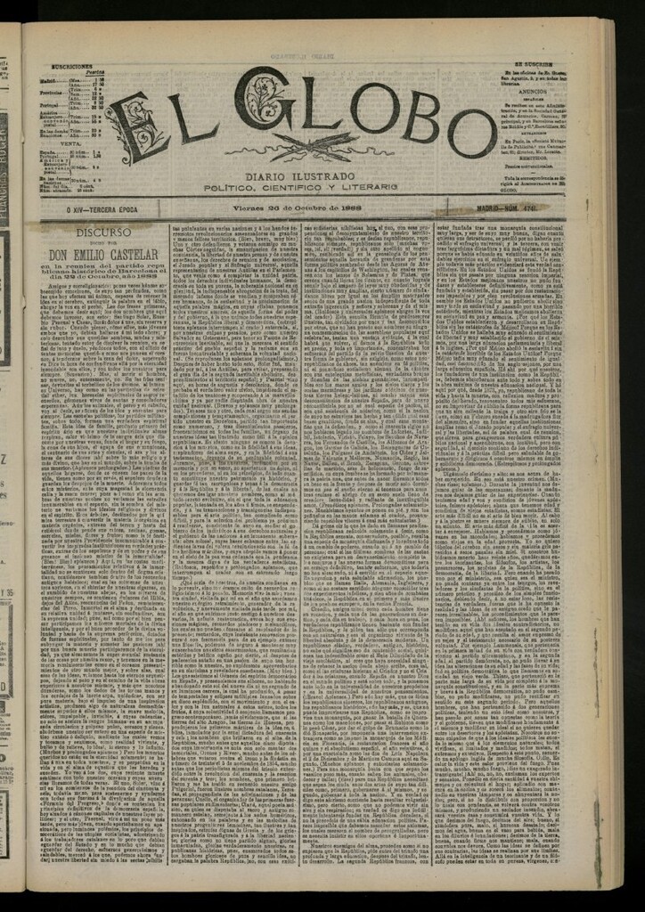 Miniatura de El Globo : diario ilustrado del 26 de octubre de 1888, nº 4741
