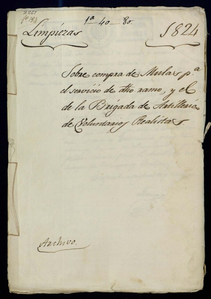 Miniatura de Sobre compra de mulas para el servicio de dicho ramo, y el de la Brigada de Artillería de Voluntarios realistas