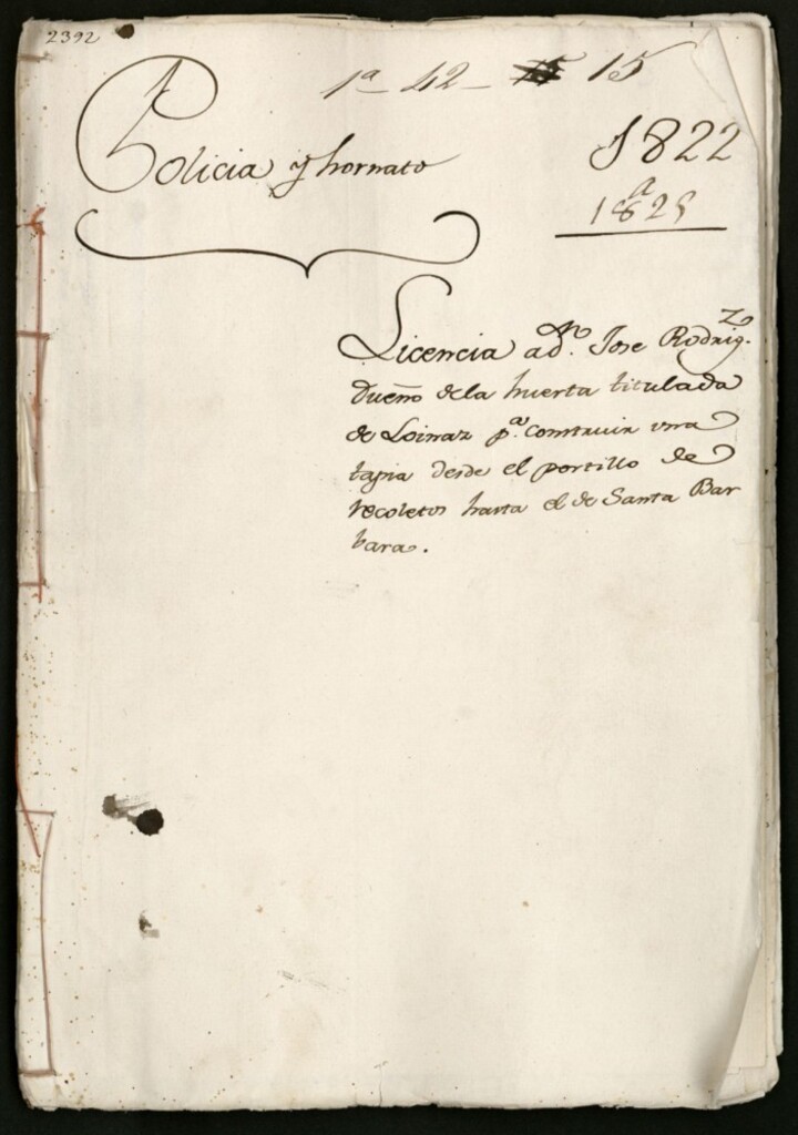 Miniatura de Licencia a don José Rodríguez, dueño de la huerta titulada de Loinaz para construir una tapia desde el Portillo de Recoletos hasta el de Santa Bárbara.