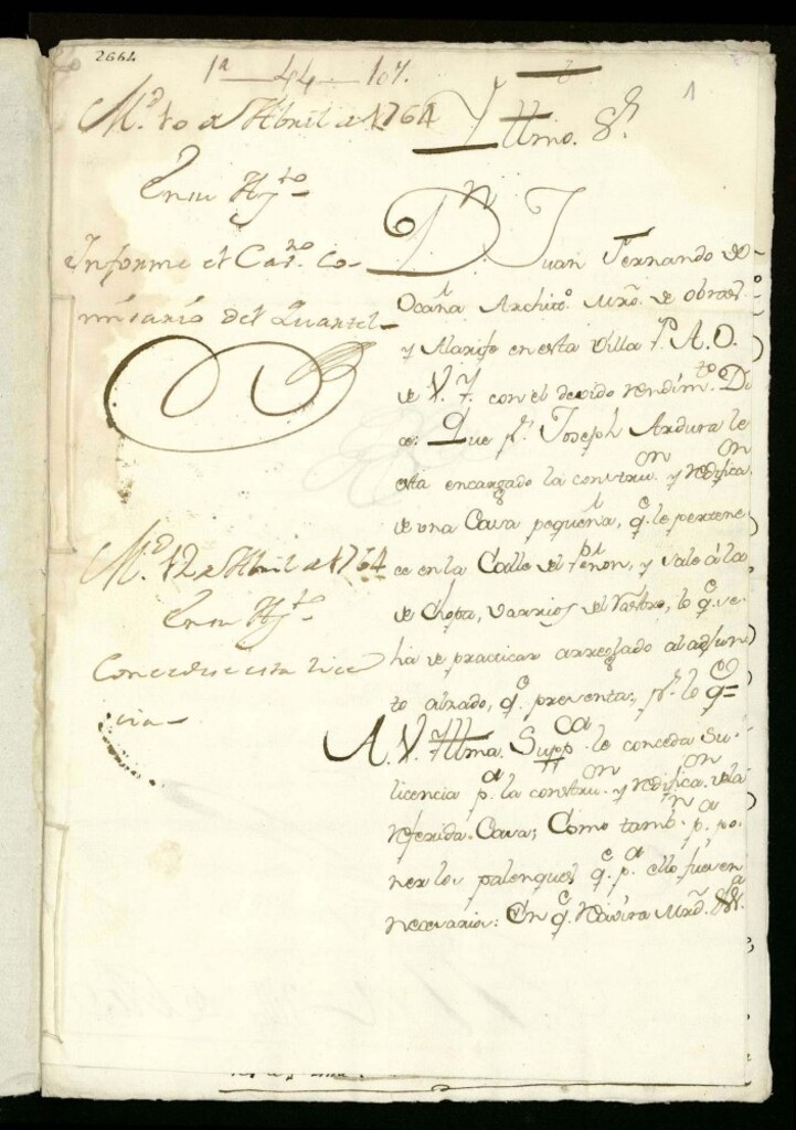 Miniatura de Licencia a Don Juan Fernando de Ocaña por Don José Ardura para edificar en la Calle del Peñón con vuelta a la de la Chopa