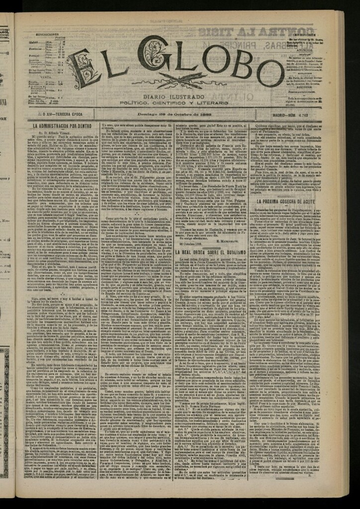Miniatura de El Globo : diario ilustrado del 28 de octubre de 1888, nº 4743
