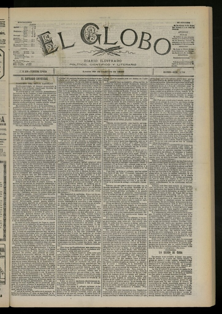 Miniatura de El Globo : diario ilustrado del 29 de octubre de 1888, nº 4744