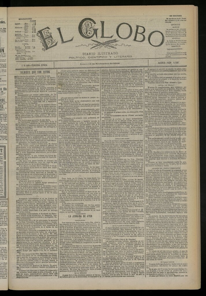Miniatura de El Globo : diario ilustrado del 12 de noviembre de 1888, nº 4758