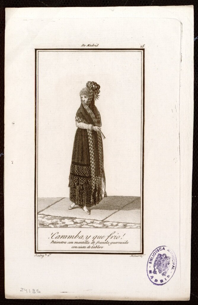 Miniatura de ¡Caramba, y que frio!. Petrimetra con mantilla de franela guarnecida  con cinta de tablero