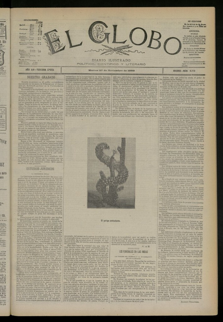 Miniatura de El Globo : diario ilustrado del 27 de noviembre de 1888, nº 4773