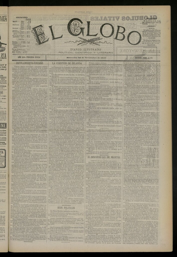 Miniatura de El Globo : diario ilustrado del 28 de noviembre de 1888, nº 4774