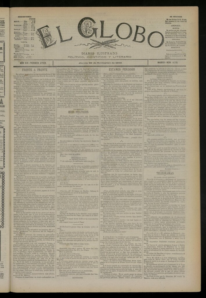 Miniatura de El Globo : diario ilustrado del 29 de noviembre de 1888, nº 4775