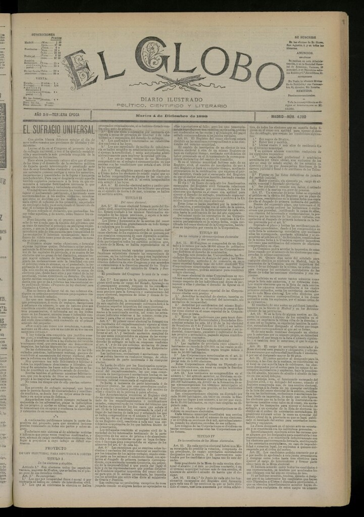 Miniatura de El Globo : diario ilustrado del 4 de diciembre de 1888, nº 4780