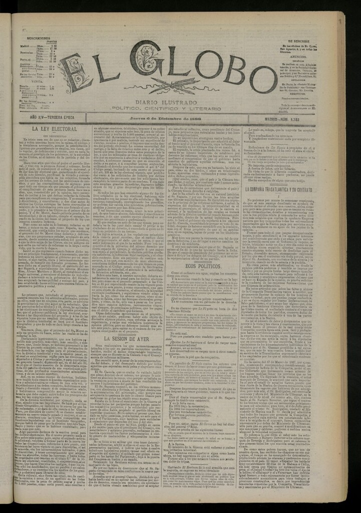 Miniatura de El Globo : diario ilustrado del 6 de diciembre de 1888, nº 4782