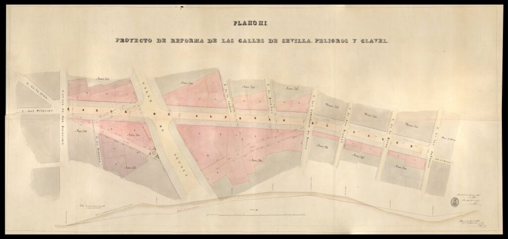 Miniatura de Proyecto de reforma de las calles de Sevilla, Peligros (antes Antonio Ruiz de Salces) y Clavel (ant. Altamira)