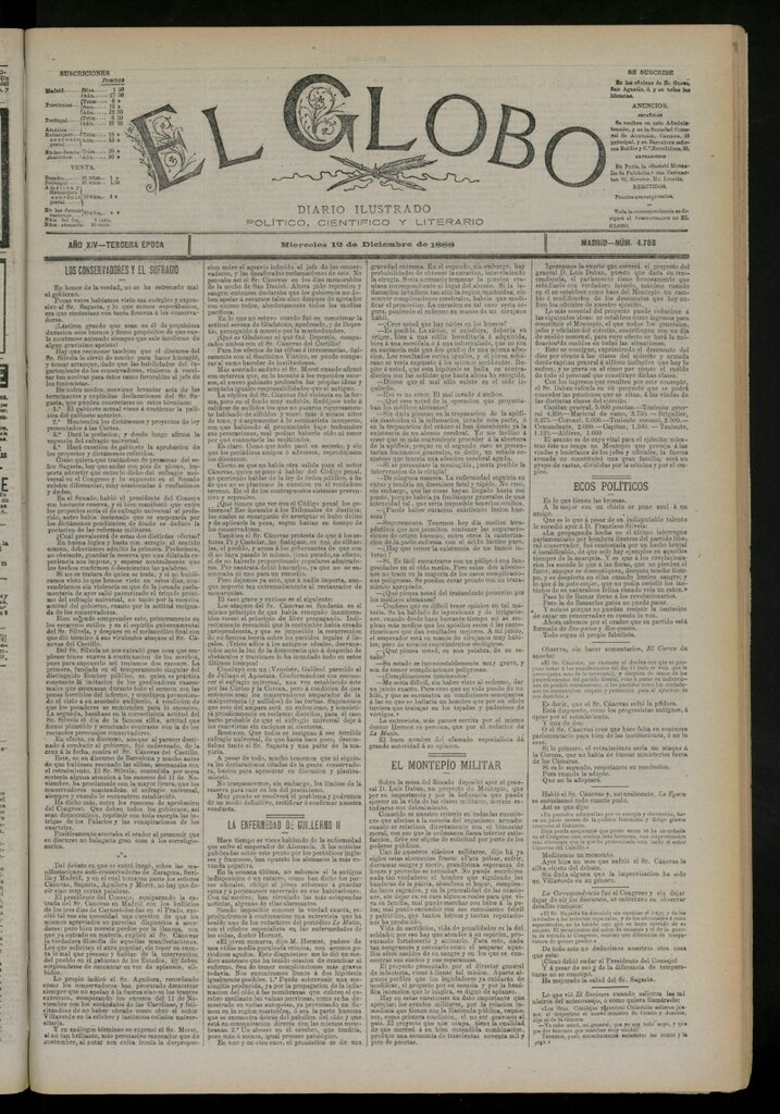 Miniatura de El Globo : diario ilustrado del 12 de diciembre de 1888, nº 4788