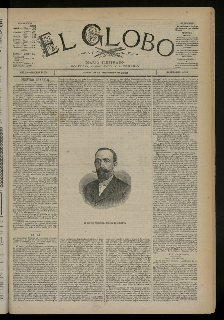 Miniatura de El Globo : diario ilustrado del 13 de diciembre de 1888, nº 4789