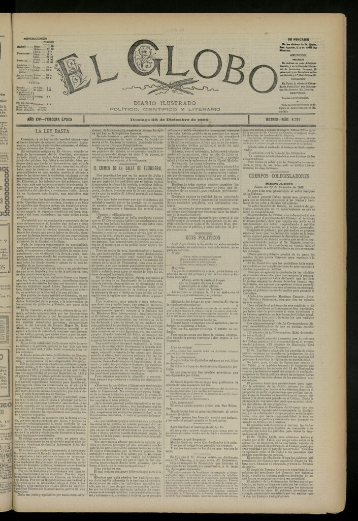 Miniatura de El Globo : diario ilustrado del 23 de diciembre de 1888, nº 4799