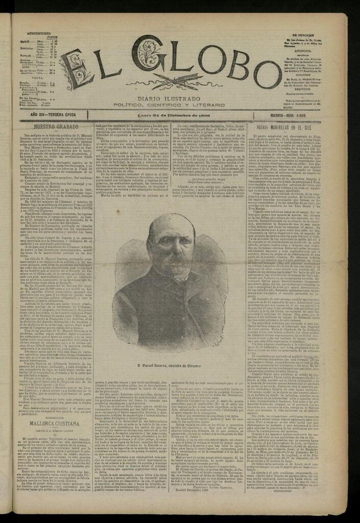 Miniatura de El Globo : diario ilustrado del 24 de diciembre de 1888, nº 4800