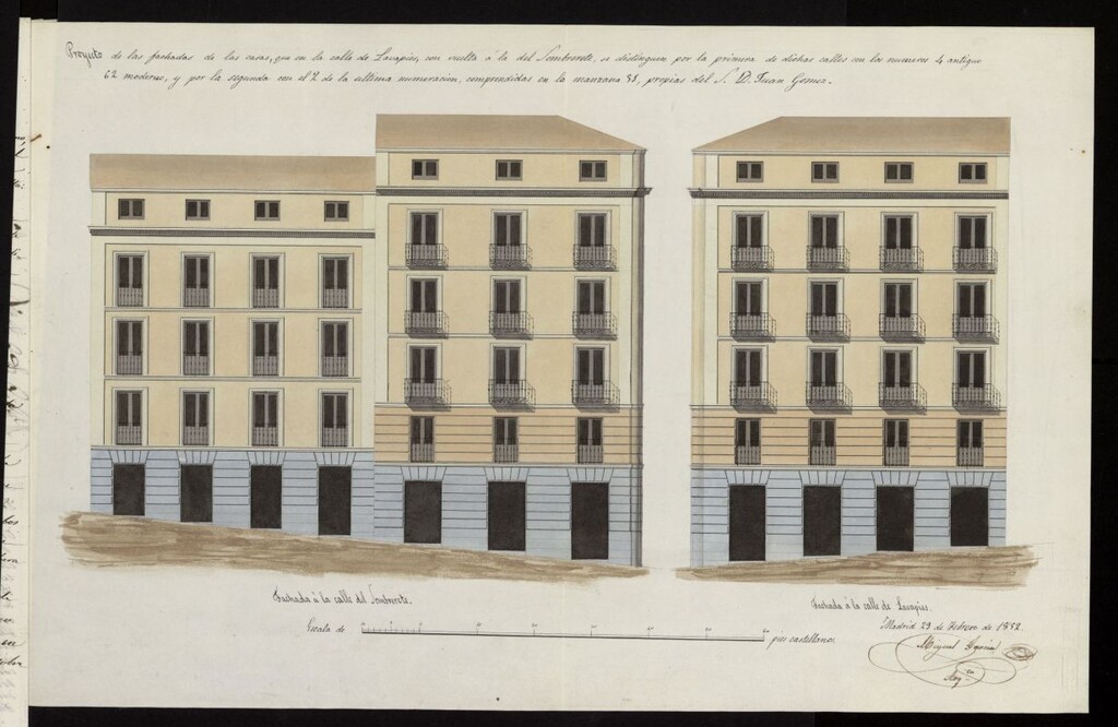 Miniatura de Licencia a Don Juan Gómez, para derribar y construir calle de Lavapiés, nº 62 (actual 56) c/v a la calle del Sombrerete, manzana 51