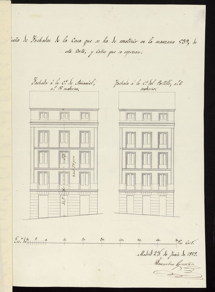 Miniatura de Licencia a D. Pedro Antonio Martín Yarritu, para construir en calle Amaniel, con vuelta a la del Portillo, nº 6, manzana 539