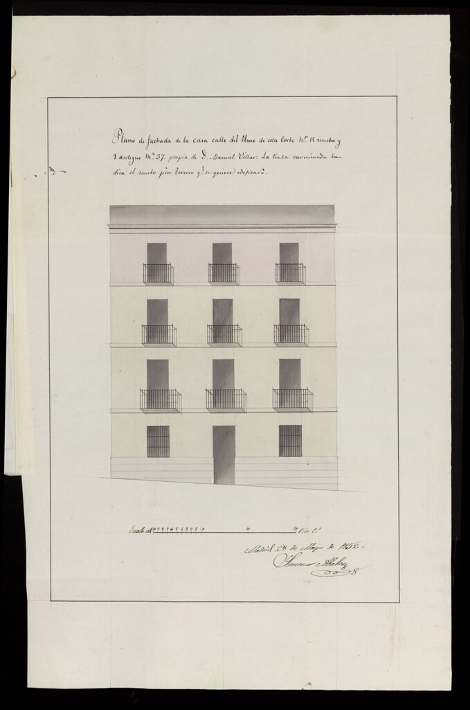 Miniatura de Licencia a D. Manuel Villar, para levantar piso 3º calle del Olmo números 15 y 9, manzana 37