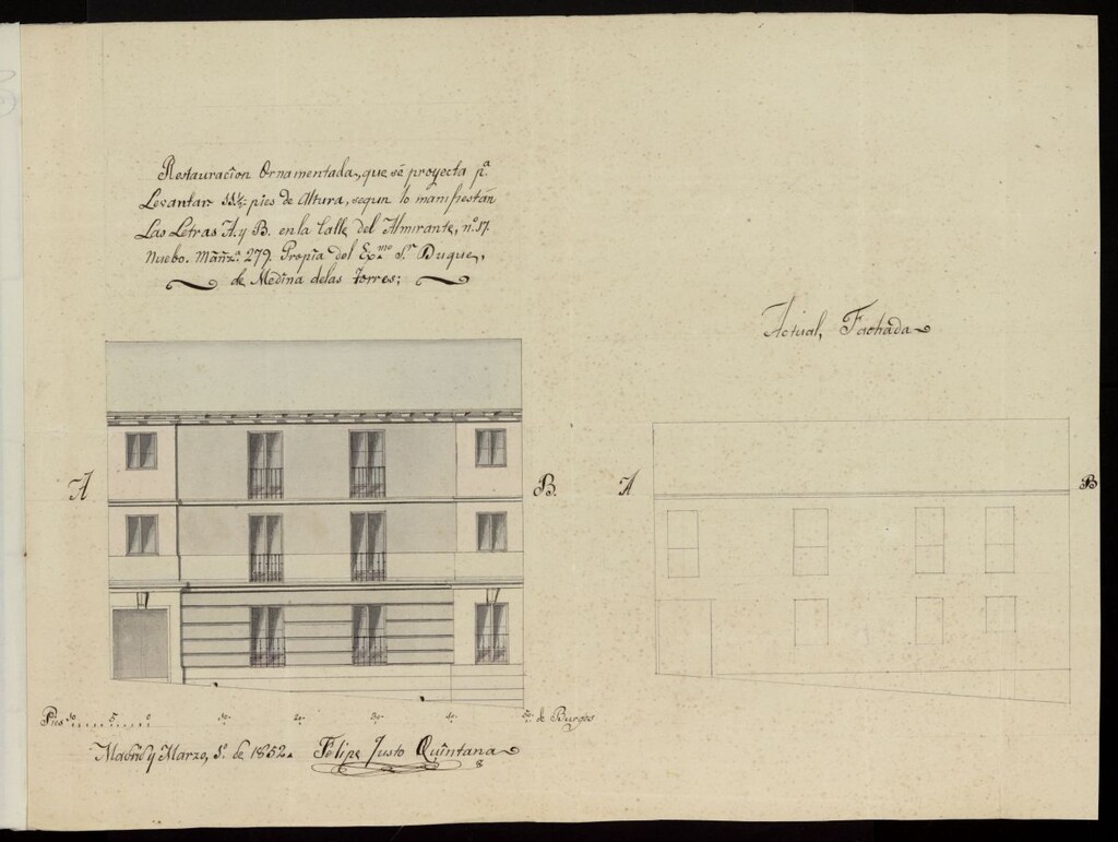 Miniatura de Licencia al Duque de Medina de las Torres, para levantar piso 2º calle Almirante , nº 17, manzana 278 y 79