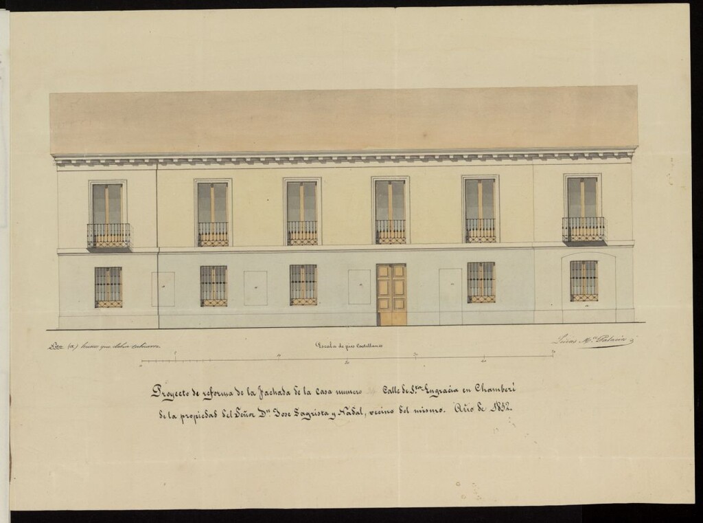 Miniatura de Licencia a D. Eduardo Aurioles, por D. José Sagrista, para construir piso principal calle de Sta. Engracia, nº 84,34,40, manzana 51