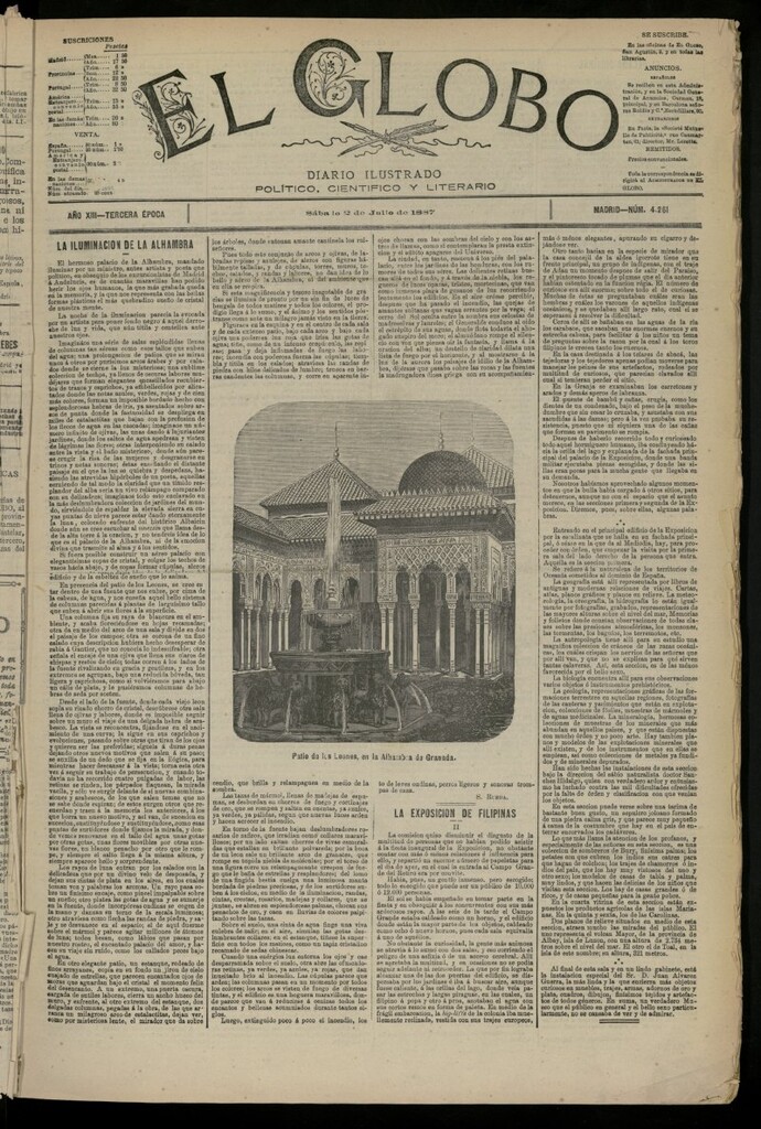 Miniatura de El Globo : diario ilustrado del 2 de julio de 1887, nº 4261