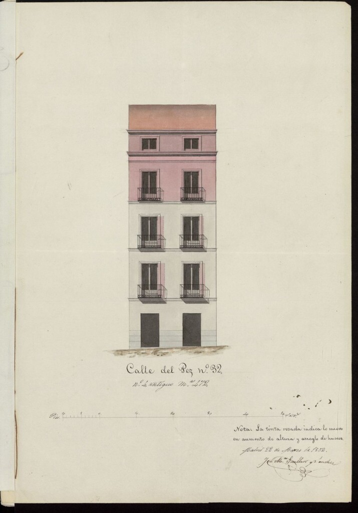 Miniatura de Licencia a D. Dionisio Pérez, para construir en la calle del Pez, nº 32 y 4, manzana 472