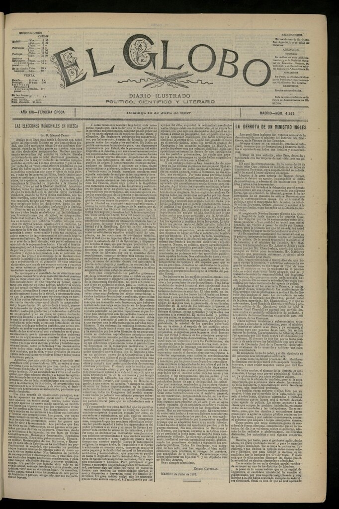 Miniatura de El Globo : diario ilustrado del 10 de julio de 1887, nº 4269
