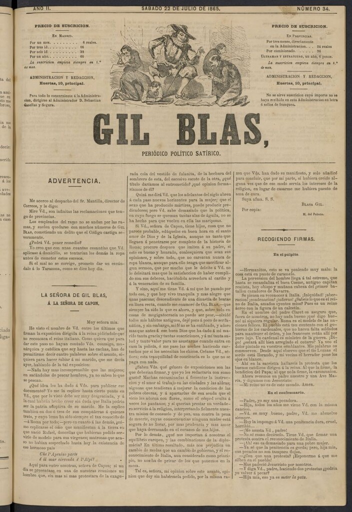Miniatura de Gil Blas del 22 de julio de 1865, nº 34