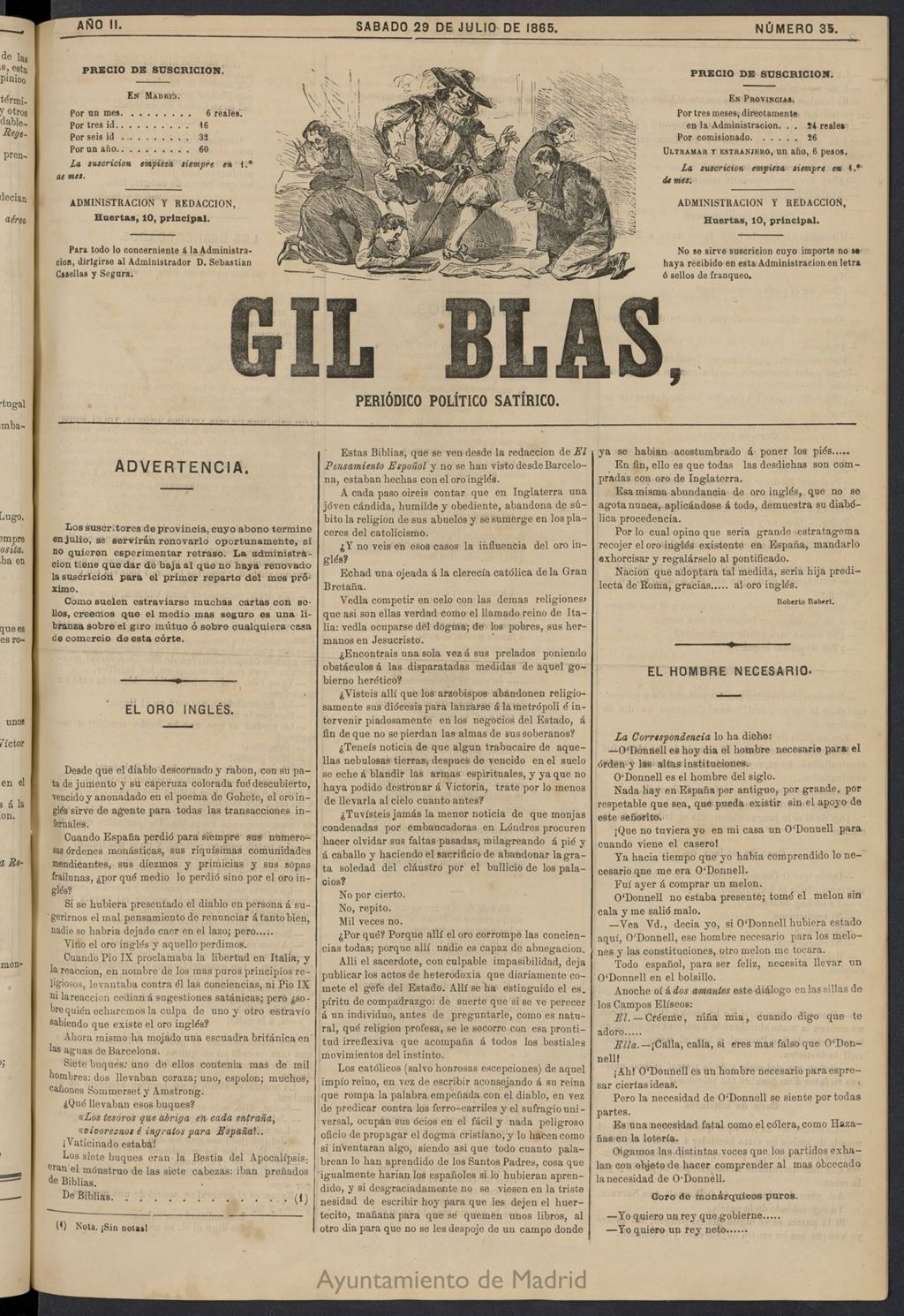 Miniatura de Gil Blas del 29 de julio de 1865, nº 35
