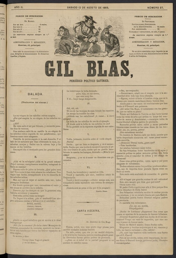 Miniatura de Gil Blas del 12 de agosto de 1865, nº 37