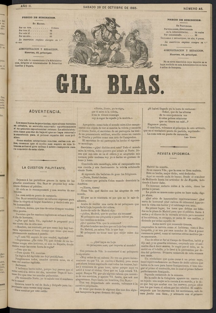 Miniatura de Gil Blas del 28 de octubre de 1865, nº 48